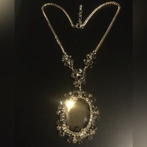 Vintage rhinestone gold tone mirrored pendant necklace